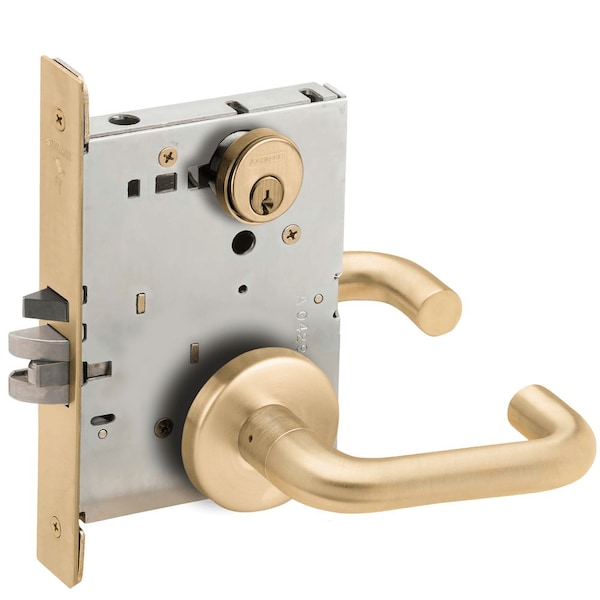 Schlage Grade 1 Storeroom Mortise Lock, Conventional Cylinder, S123 Keyway, 03 Lever, B Rose, Satin Brass Fi L9080P 03B 606 - main